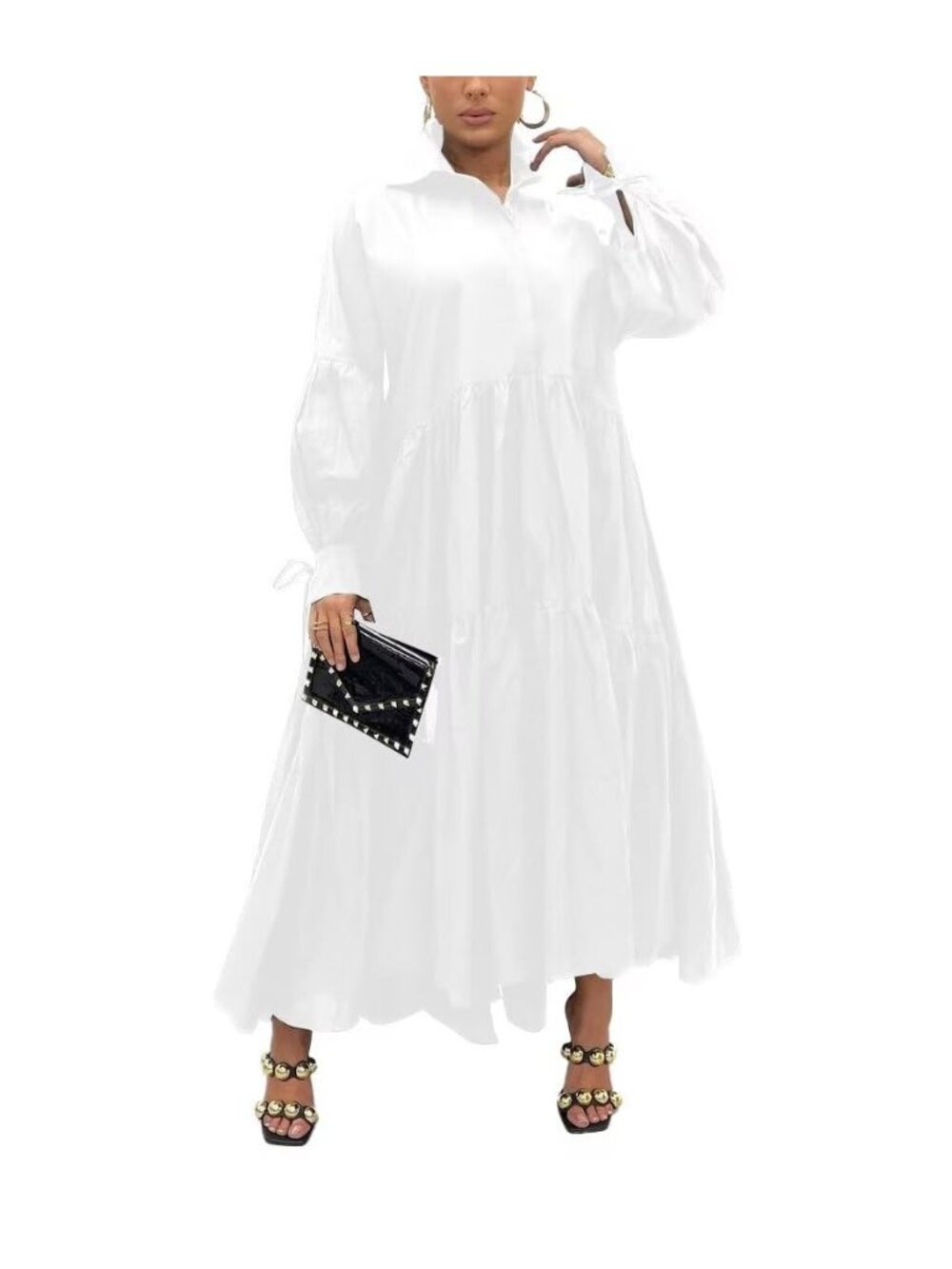 Shirt Dress for Women Casual Long Sleeve Collared Maxi Dress